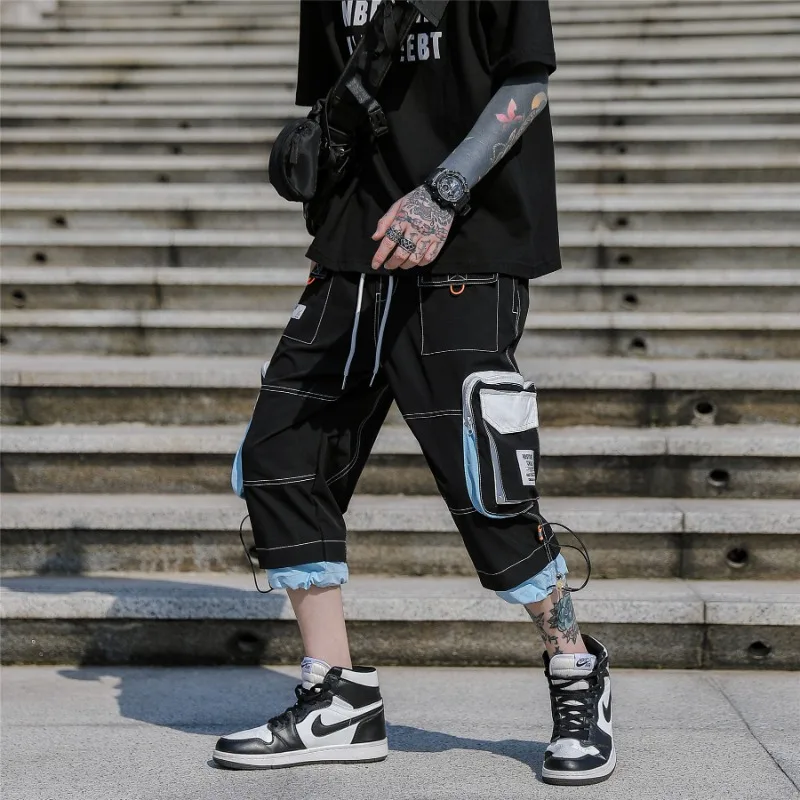 

UETEEY Summer Fashion High Street Mens Shorts Hot Casual Pocket Tooling Short Pants Man Hip Hop Streetwear Harajuku Shorts Men