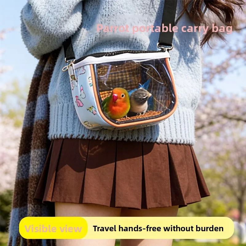 Waterproof Transparent Bird Travel Carrier, Portable Observable Parrot Nest Cage for Budgie Small Parrots