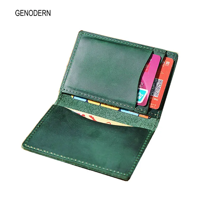 GENODERN Credit ID Card Holder for Men Vintage Crazy Horse Leather Card Case Business Women Slim Card Wallets