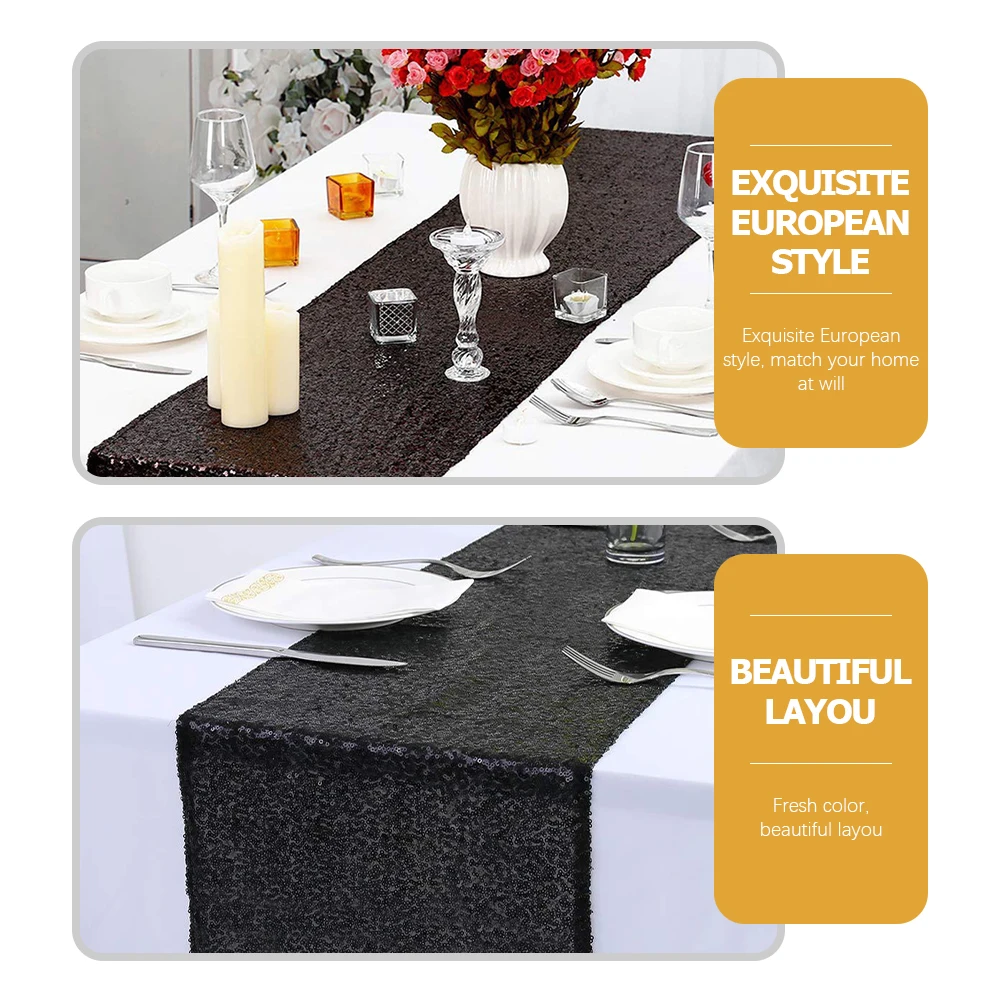 

Sequin Table Runner Glitter Black Wedding Party Banquet Decoration Polyester PVC Long Lasting Use Enhance Atmosphere