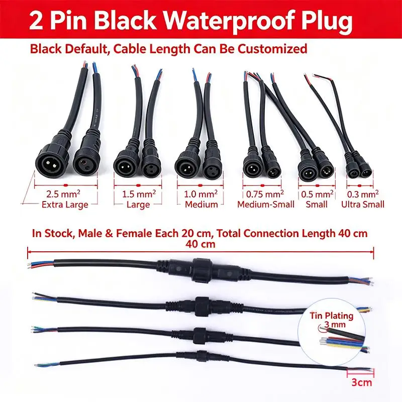 Waterproof Cable Connector 2-8 Pin Male Female Plug UV Resistant PVC Wire for Motorcycle Outdoor Parking Use
