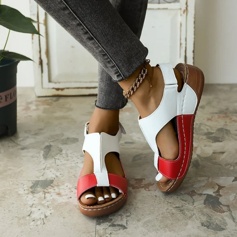 

2025 summer new muffin bottom rubber with Roman sandals foreign trade large size women platform sandals