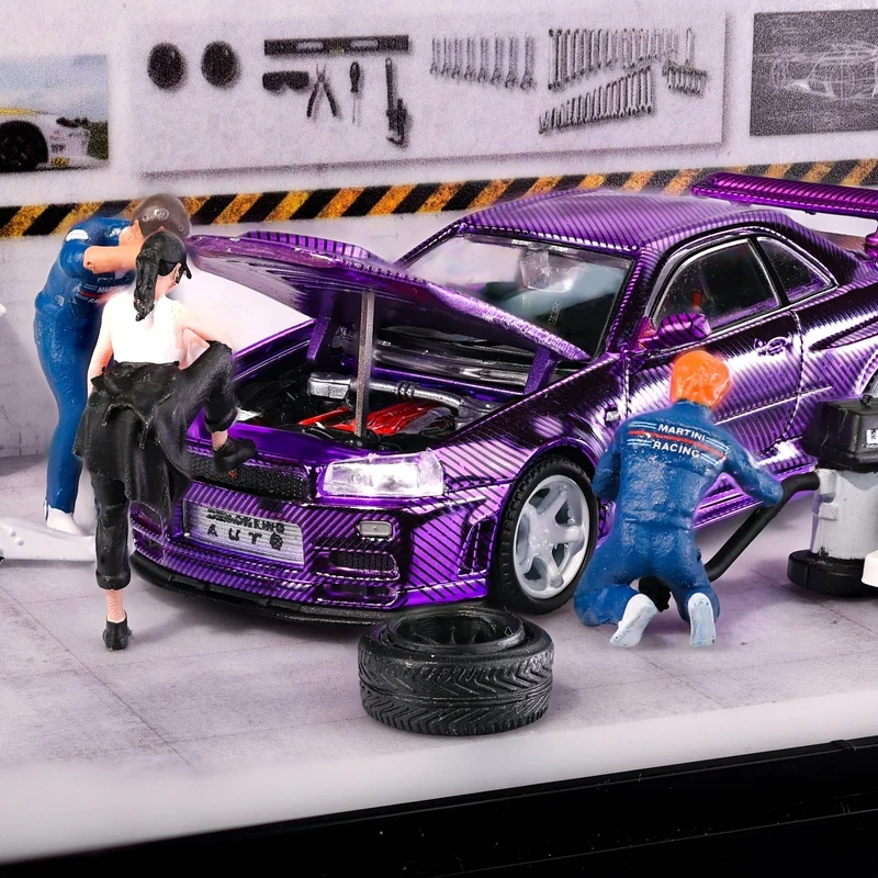 デモンキング オート 1:64 スカイライン GT-R34 シミュレーション合金静態車モデル、子供の祭りのギフト玩具、大人のコレクション装飾品。