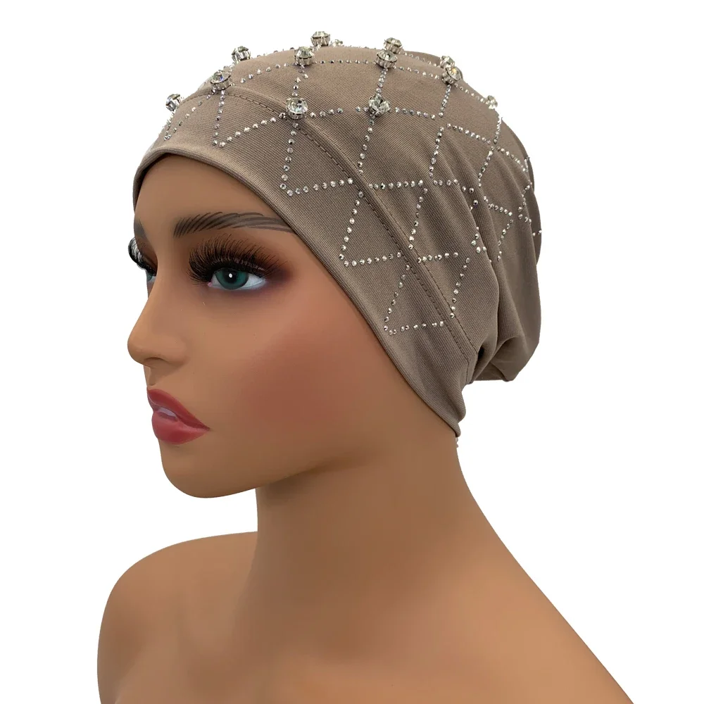 Muslim Inner Hijabs Islam Under Scarf Cap Stretchy Headscarf Bonnet Turbante Mujer Rhinestone Head Wraps for Ramadan Women