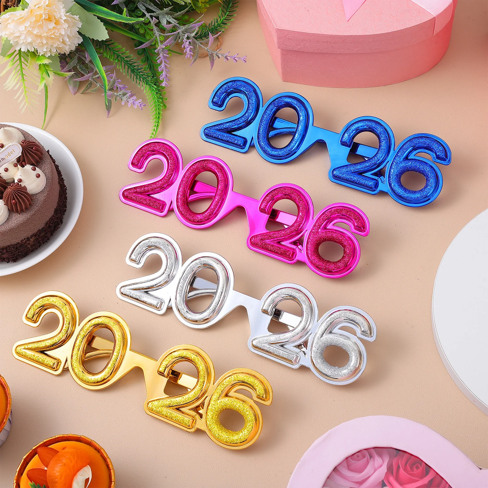 

4pcs Festival Decorative Glasses Plastic New Year Party Eyewear For Nye Celebration Photo Props Number Glasses Party Accessories