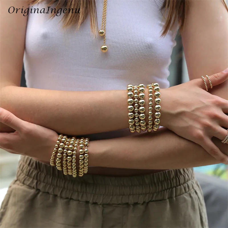 10mm Chunky Gold Filled Beaded Bracelet Elastic Gold Bracelet Handmade Bracelet Waterproof Tarnish Resistant Jewelry