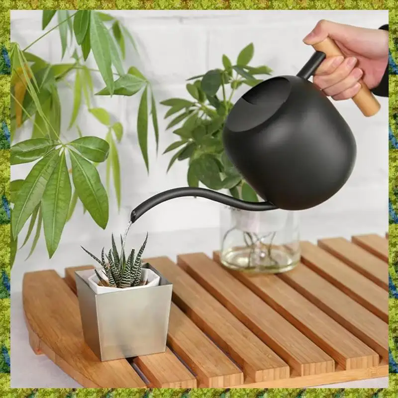 

UISN 1200ML Watering Can Stainless Steel Long Spout Large Capacity Wooden Handle Plants Flowers Watering Pot Gardening