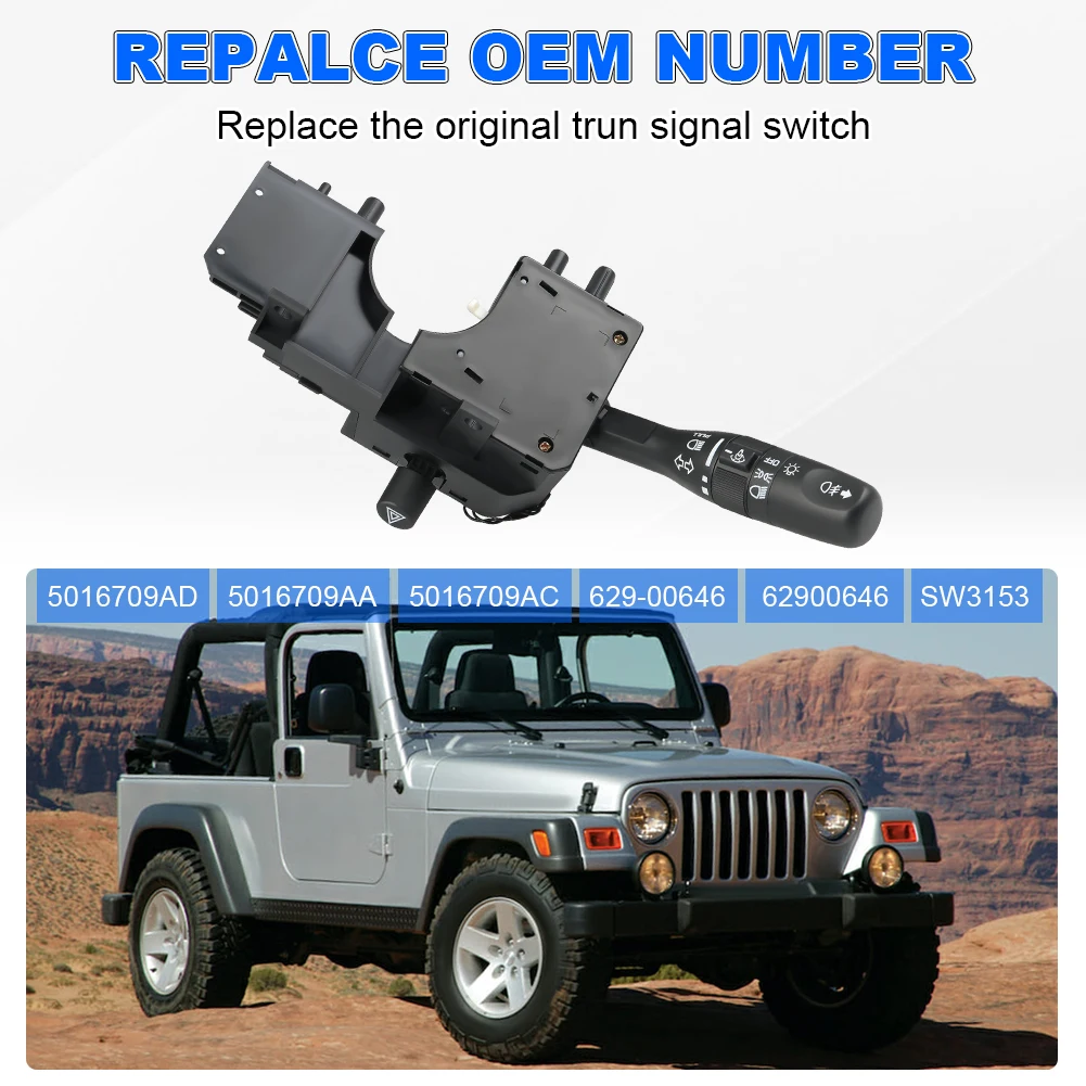 Turn Signal Switch, Headlamp Beam Parking Light Multifunction Switch Compatible with Jeep Wrangler TJ 2001-2006, with Fog Light