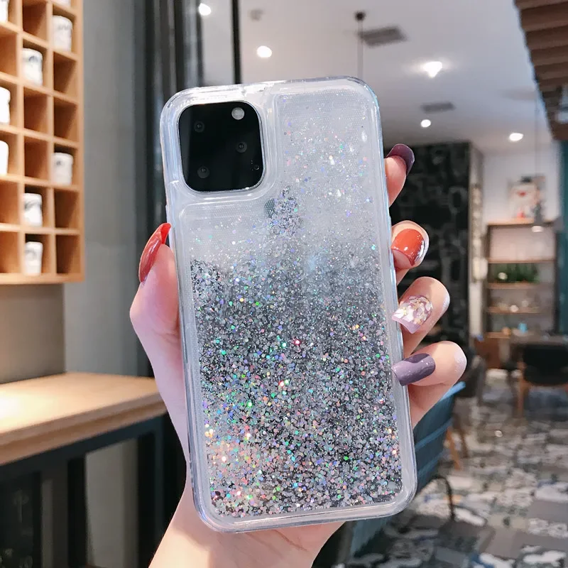 Silver Starry Sequins Quicksand Case for iPhone 14 15 Pro Max Plus 16 Dynamic Liquid Phone Cover I Phone Cases Shines Shell Capa