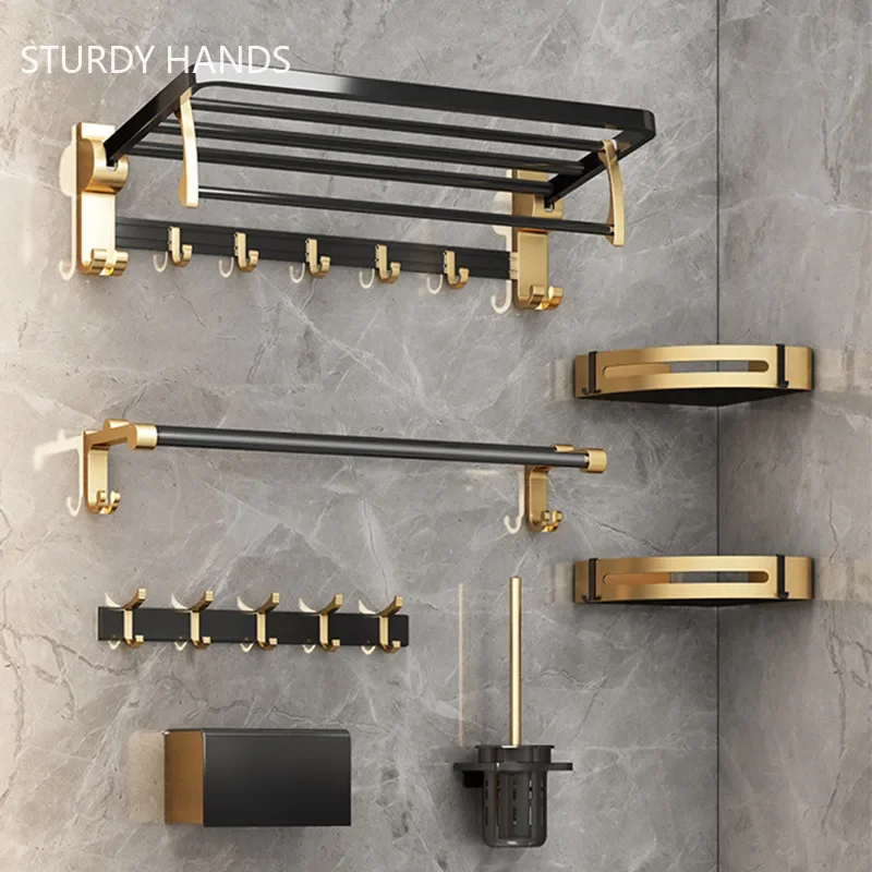 Space Aluminum Bathroom Towel Rack Wall-mounted Light Luxury  Towel Rod Bathroom Accessories Kitchen Hardware Storage Rack