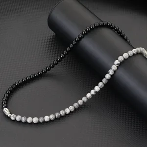 Male Natural Obsidian Stone Necklace, Punk Cin, Circular Necklace, Stainless Steel, Hip Hop Rock, Fashion Jewelry, 6mm 10 Main Sales Natural Stone Necklace - №6