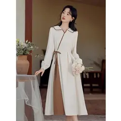 Women Autumn Casual Fashion Simplicity Vintage Long Sleeve Dresses Women Clothes Chinese Style Elegant Temperament A-line Skirt