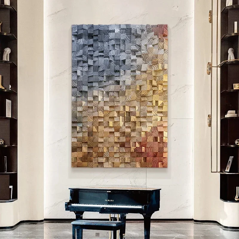 55High-end 3d three-dimensional wood decorative painting abstract solid wood living room background