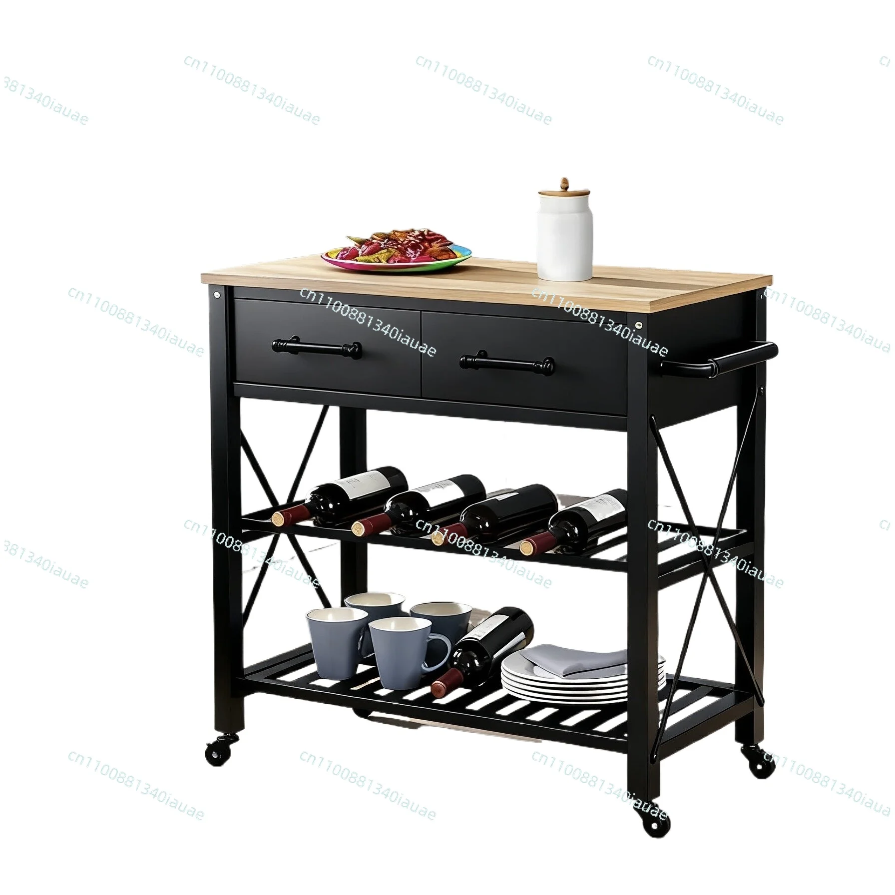 Country Style Solid Wood Retro Dining Side Cabinet Kitchen Dining Car Cooking Table Wine