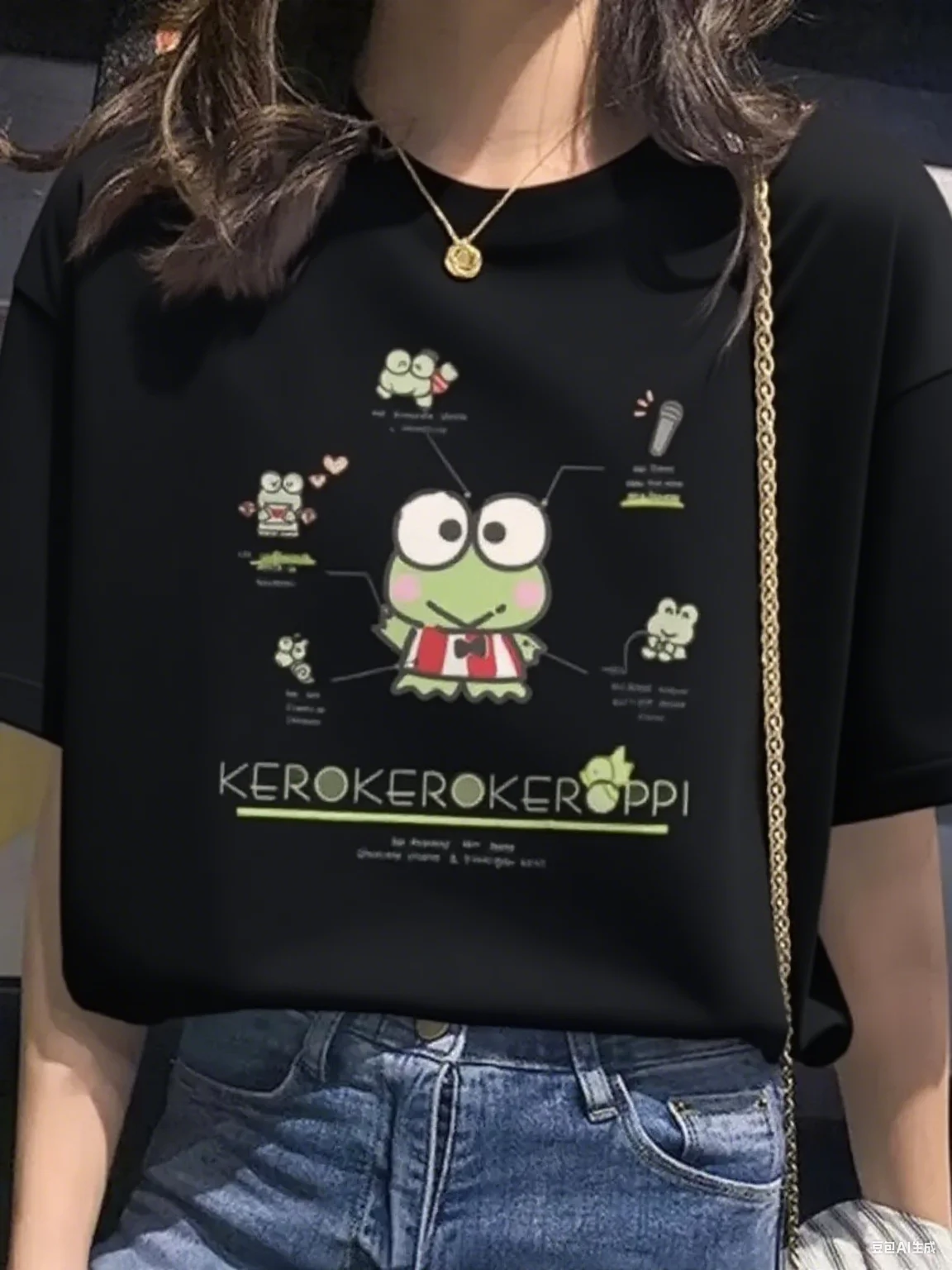 

Kerokerokeroppi Character Guide Pure Cotton T - Shirt Cute Sanrio Frog with Friends & Info Fun Graphic Tee New Arrival Tee S-4XL