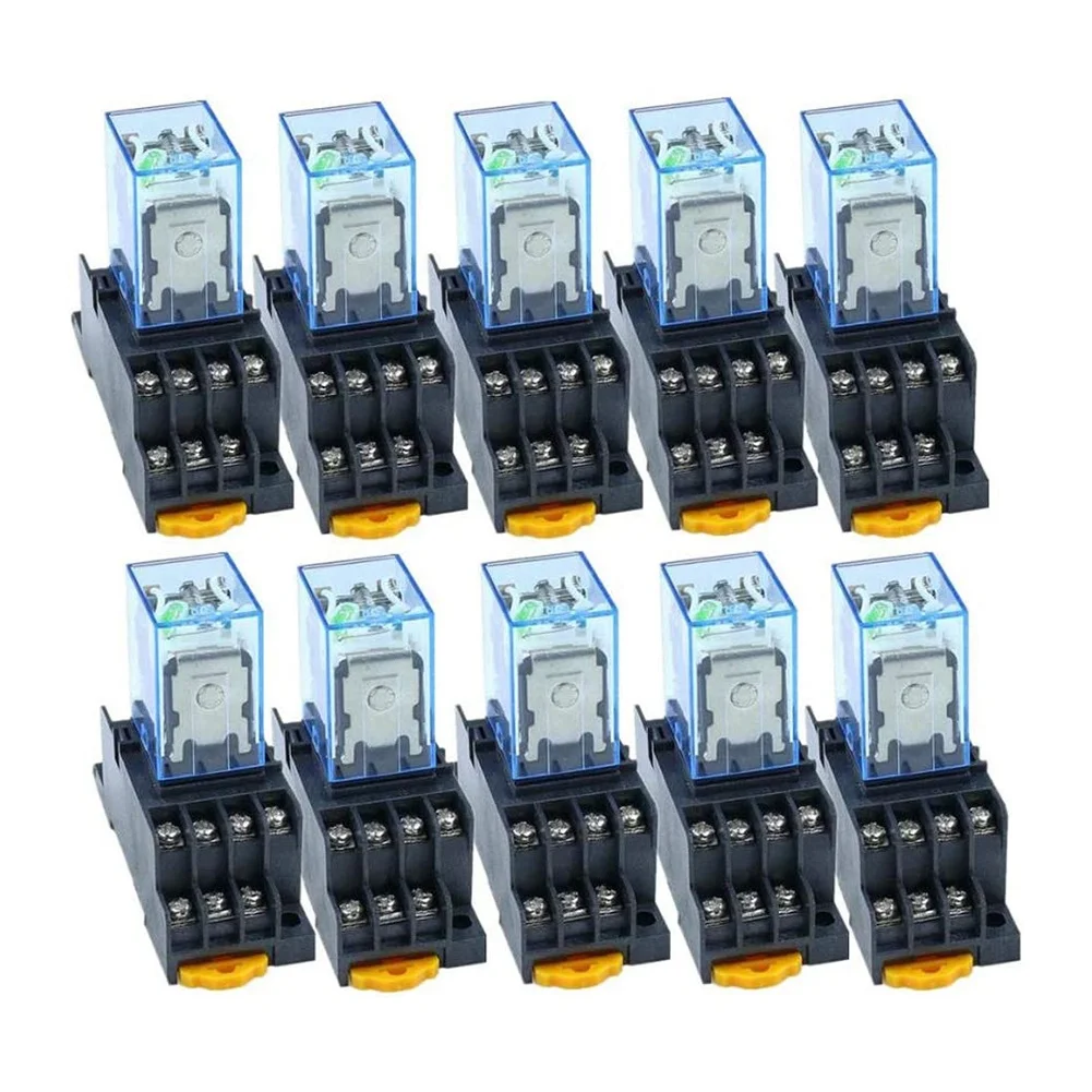 Super Sale 10Pc MY4NJ 14PIN 4DPDT Electronic Mini Electromagnetic Relay 5A Coil with PYF14A Socket Base AC 220V