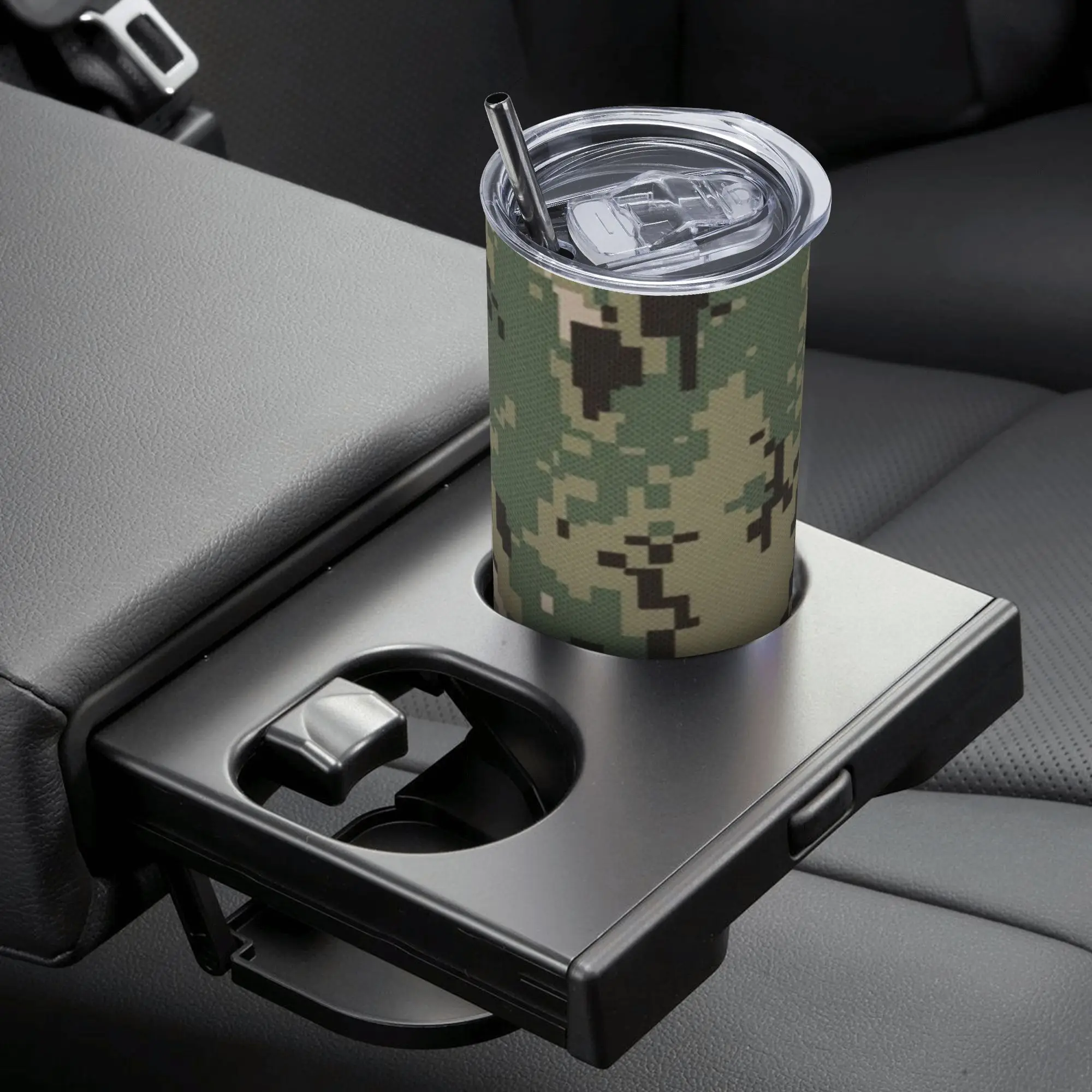 NWU Green Digital Camo Camouflage Insulated Tumbler With Lid Straw Tags Vacuum Thermal Cup Spill Proof Double Water Bottle 20oz - view 6