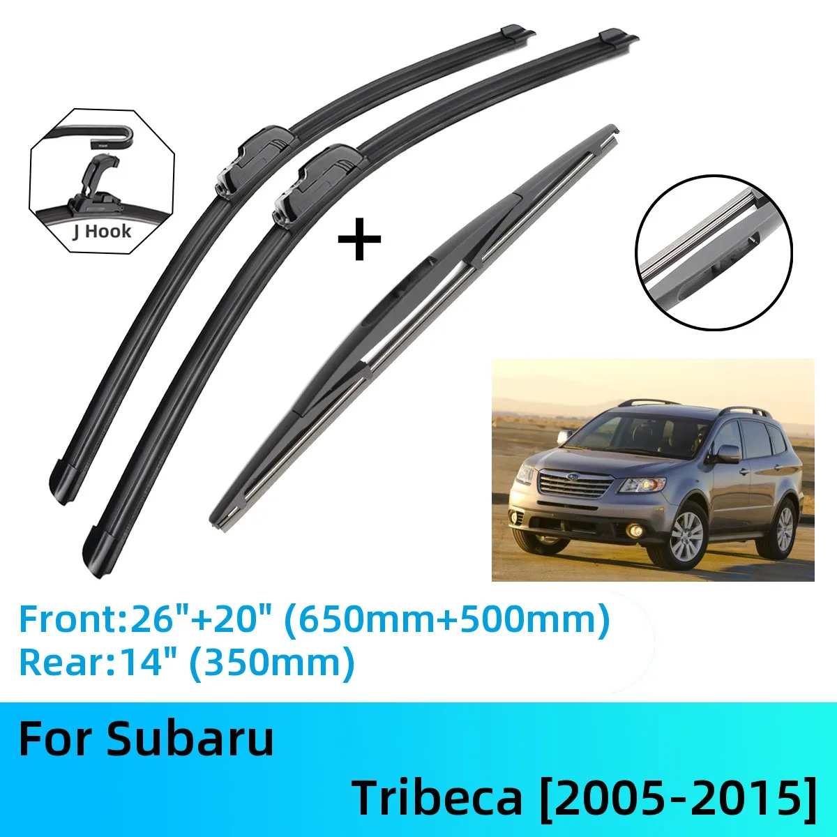 

For Subaru Tribeca Front Rear Wiper Blades Brushes Cutter Accessories J U Hook 2005-2015 2009 2010 2011 2012 2013 2014 2015