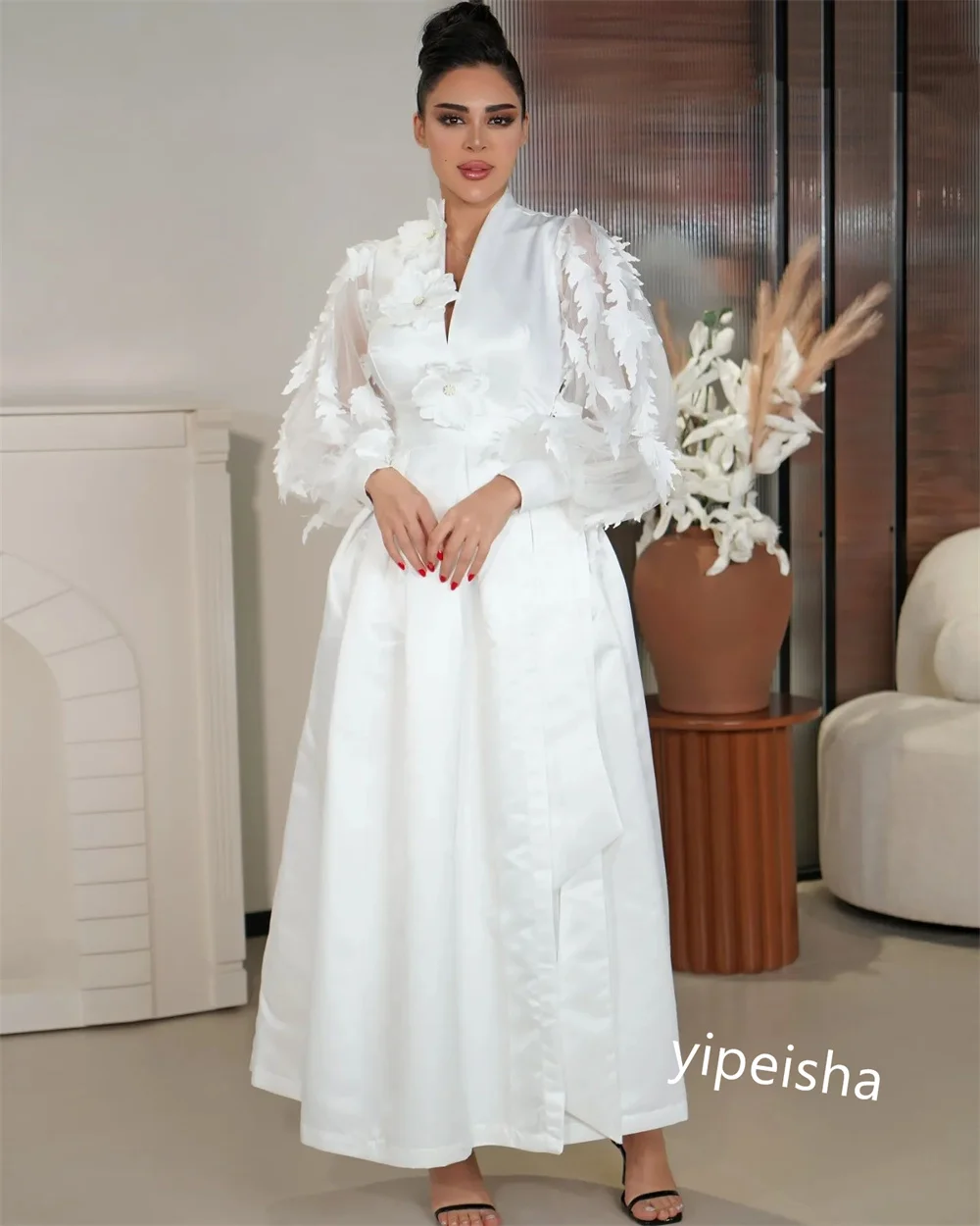 Robe de Rhmi-longue à col en V avec appliques en jersey, robes de graduation, occasion sur mesure, Arabie saoudite