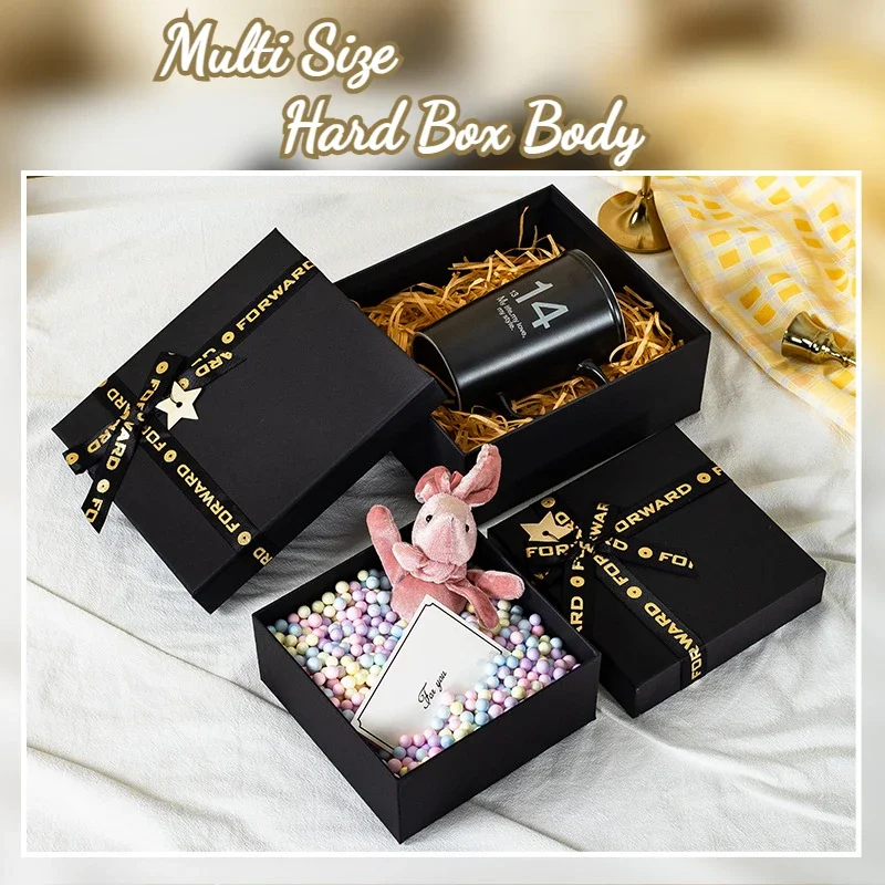 Multiple Sizes Large Black Gift Box Valentine\'s Day Birthday Gift Packaging Box Paper Jewelry Box with Bow