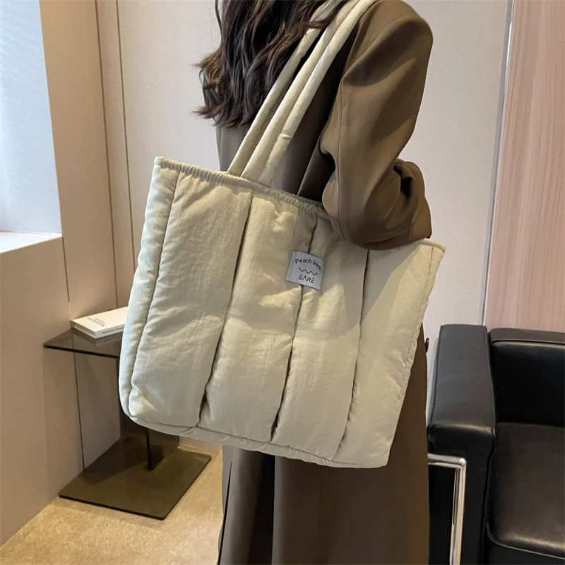 Fashion Cotton Padded Handbag Luxury Designer Tote Bag Women\'s Satchel Female Shoulder Bags Quilted Shopper Bag Purse Bolsa Hobo