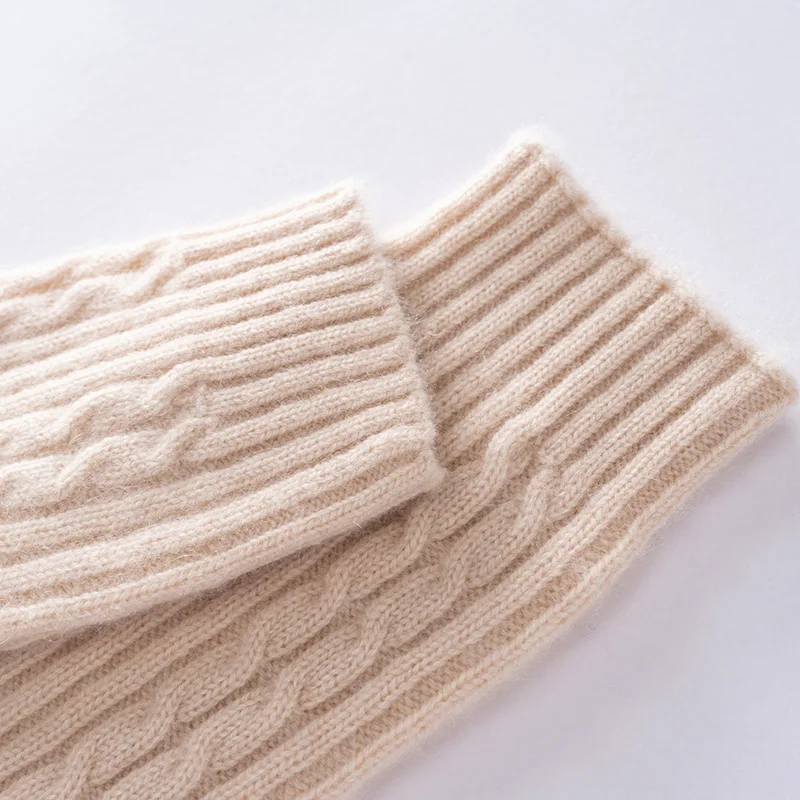 Sarung Lengan Wanita 100% Kasmir untuk Olahraga Luar Ruangan Musim Dingin, Rajutan Hangat, 38cm, Warna Solid, Kualitas Tinggi