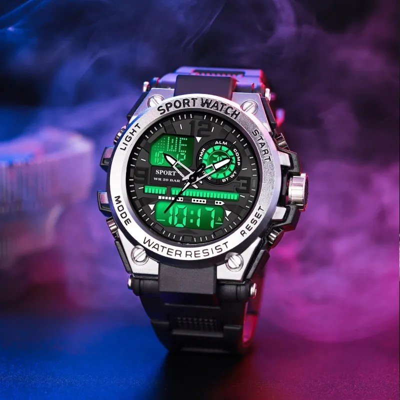 ساعة رياضية رجالية متعددة الوظائف مقاومة للماء وساعة منبه مضيئة للرجال وساعة رقمية LED كبيرة الحجم وساعة يد إلكترونية للرجل
