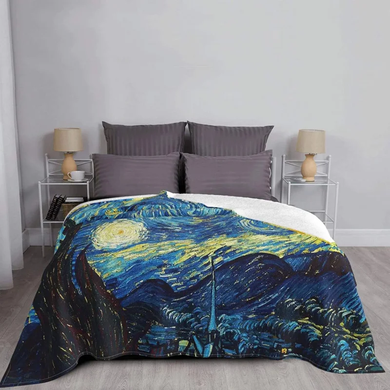 Van Gogh Art Throw Cobertor, Noite Estrelada Flanela, Velo, Super Macio, Cama, Sofá, Sofá, Pelúcia, Presente