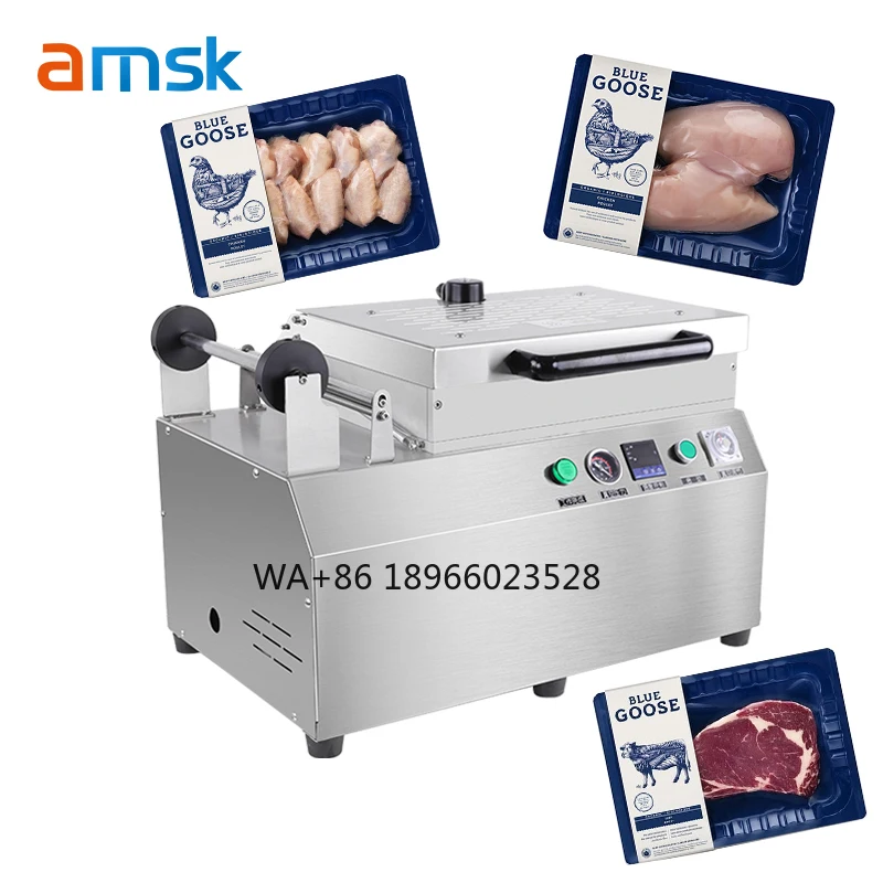 

HVT-320TS Automatic Commercial Cooked Food Chicken Pork Vacuum Peeling Packaging Machine Tray Vacuum Sealing Machine