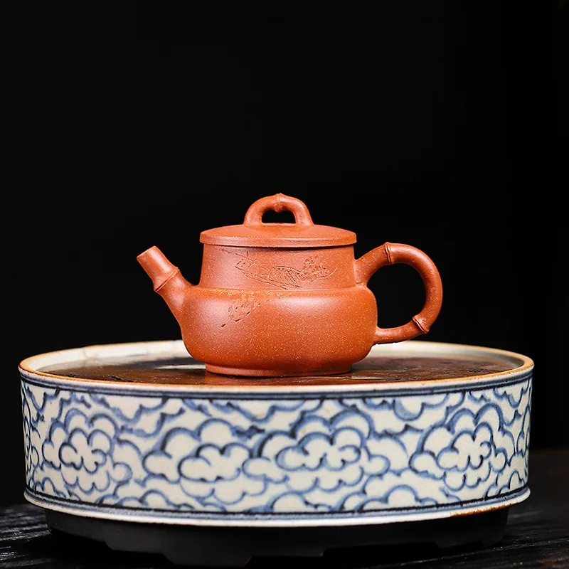 High Quality Yixing Ore Descending Slope Mud Handmade Sketch Bamboo Pot Household Purple Clay Teapot Tea Set