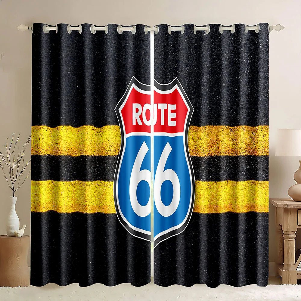 Route 66 Window Curtain,American Vintage Route 66 Privacy Drapes Curtain,the Main Street of America Mother Road Blackout Curtain