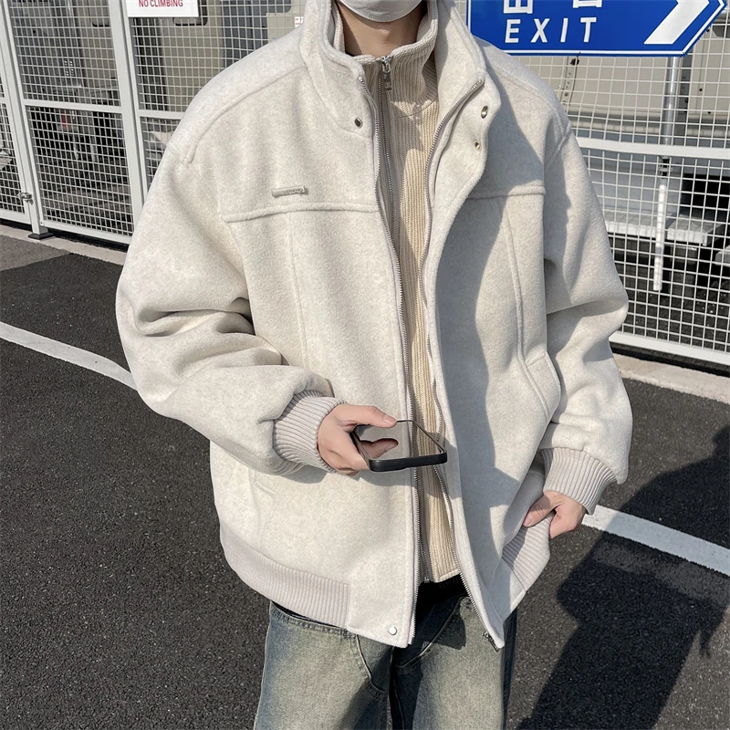 

Wool Blend Coats Belt Oversized Mans Harajuku Ulzzang Kpop Colorblock Gradient Street Fashion Bright Neon Color Contrasting Ins