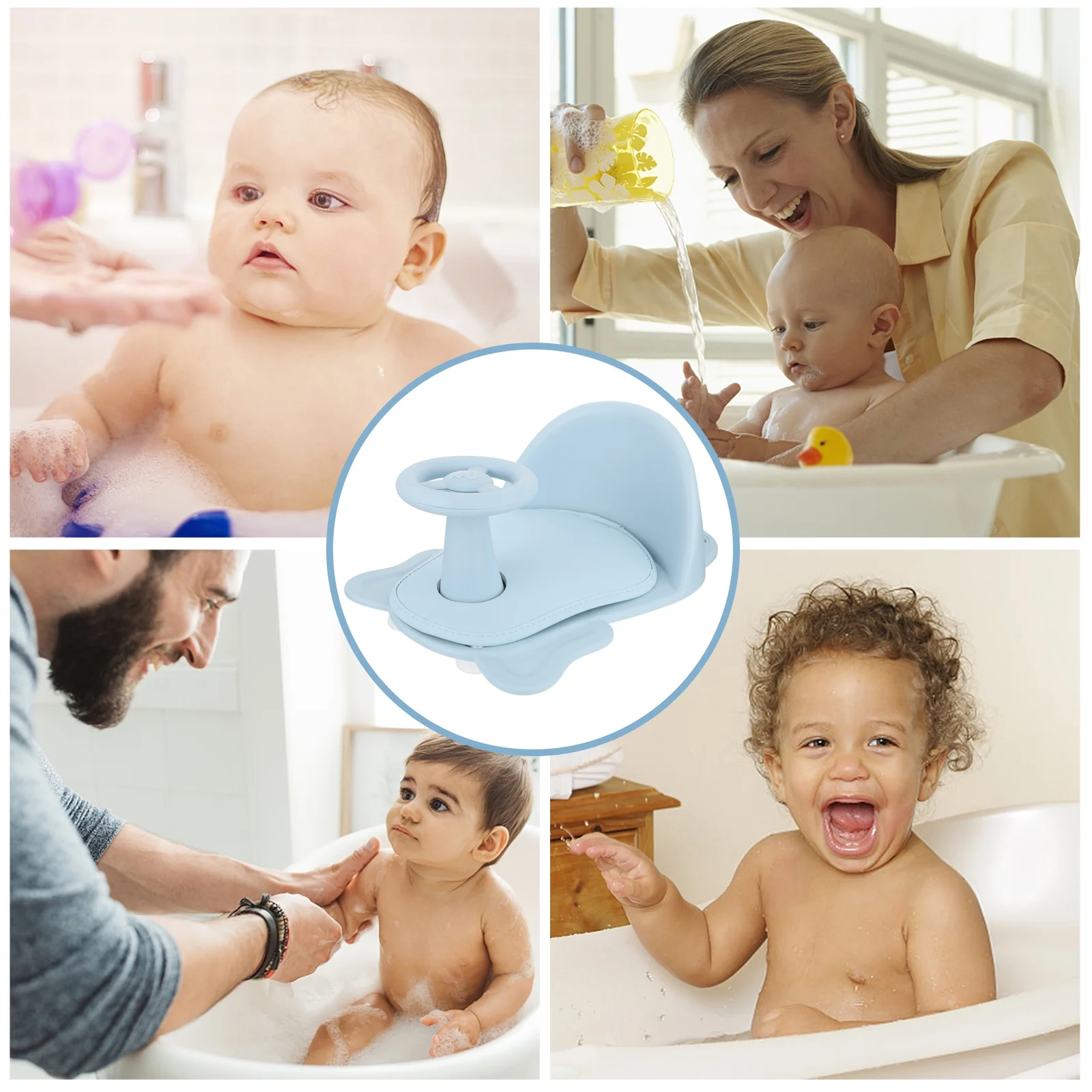 

Baby Bath Seat Smooth Non-Slip Suction Heavy Duty Support For Newborn Infant Kids Shower Chair Portable Lightweight Folding