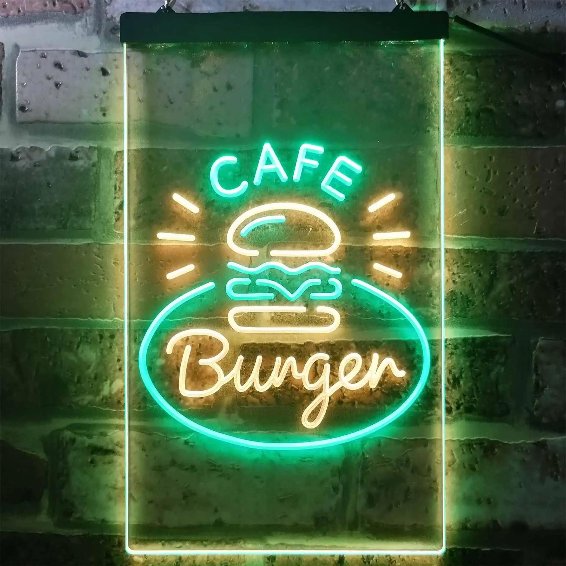 Burger CAFE. Fast Food Dual Color Led Neon Sign st6-i3218
