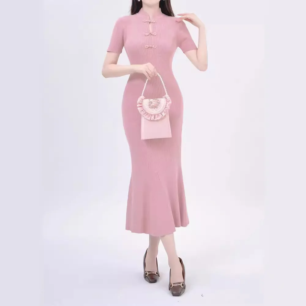 

6997, новое летнее платье Cheongsam в национальном стиле с воротником и пуговицами, облегающее платье русалки для женщин