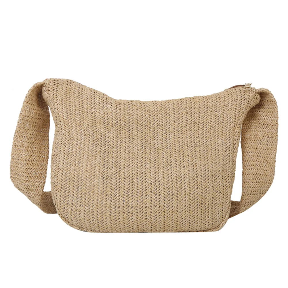 Bolsa de tecido de palha para senhoras, bolsa artesanal, monocromática, casual, simples, portátil, elegante, macia, férias à beira-mar, moda, verão