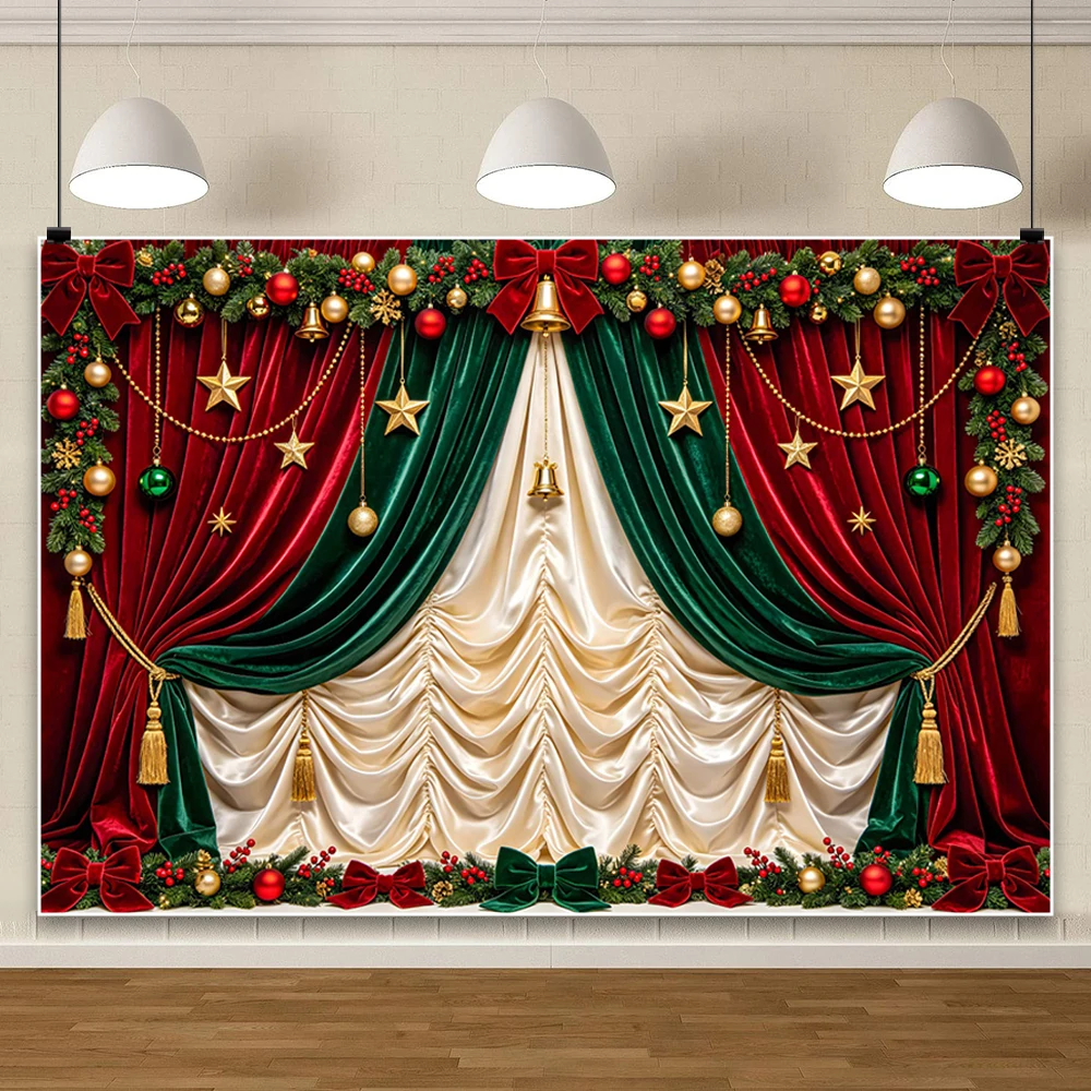 Yeele Photography Backdrop Christmas Velvet Curtains Bownots Bells Wreath Stars Decor Party Wedding Portrait Photo Banner Props