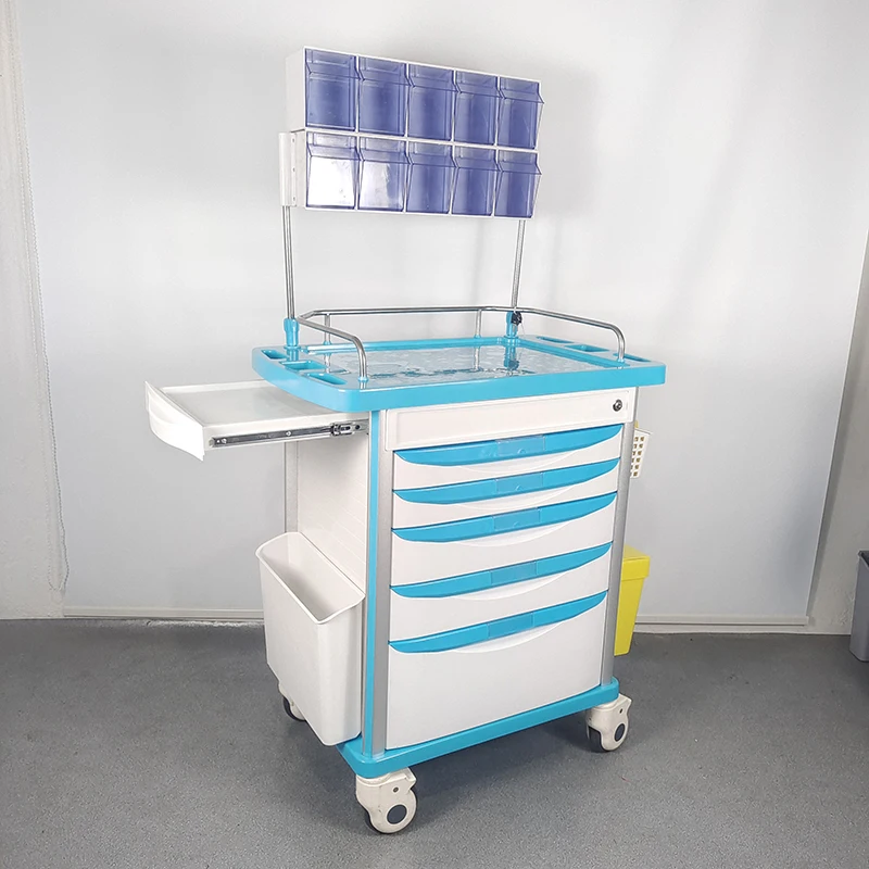 Manufacturer High Quality Hospital Medicine Emergency Treatment Trolley 5 Drawers Medical Cart With Accessories