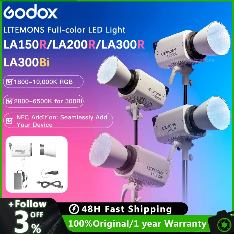 Godox LA150R  LA200R  LA300R  LA300Bi Litemons Full-color LED light 1800K-10000K (2800K-6500K for LA300Bi)adjustable GM value