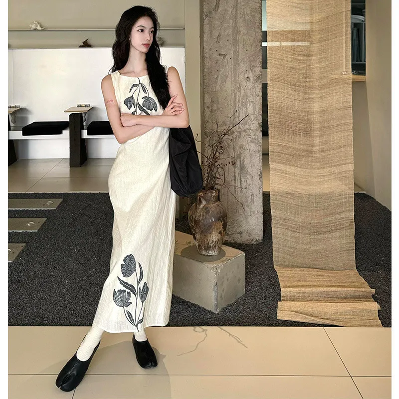 Rétro Svel Dr femmes été 2024 nouveau Simple Ele gilet décontracté Long Dr Princ Sve col autre Sle