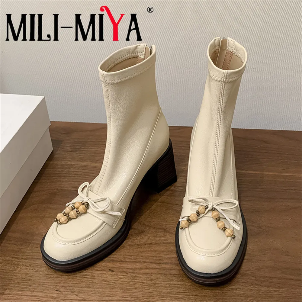 

MILI-MIYA/женские эластичные ботинки из микрофибры на массивном каблуке с бесшумной подошвой и эластичной резинкой, облегающие ботильоны, большие размеры 34–42 ручной работы