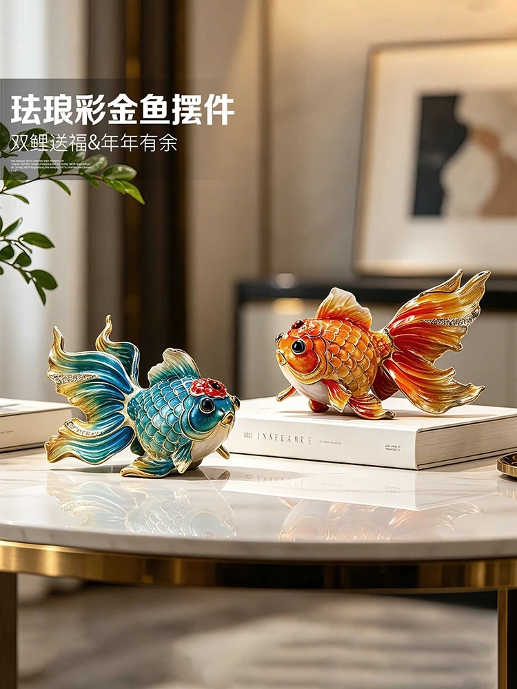 Lucky Enamel Goldfish Figurine Feng Shui Wealth Koi Statue Desktop Ornament Home Living Room Office Decor Opening Blessing Gift