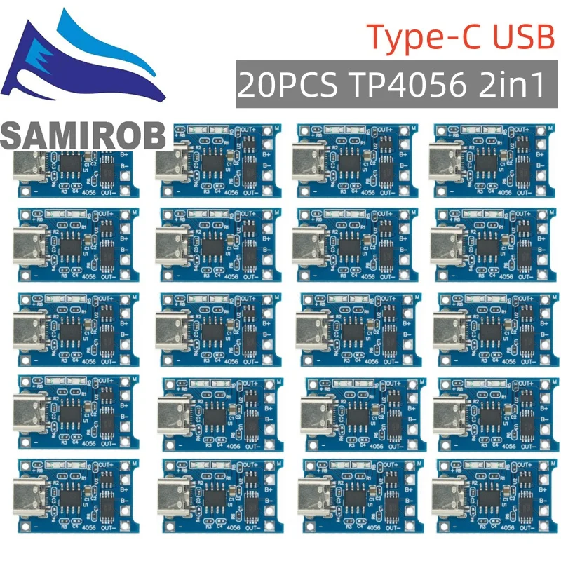 20pcs TP4056 1A 5V Lithium Battery Charging Board Module Micro USB/Type-c Interface Charge Protection 2-in-1