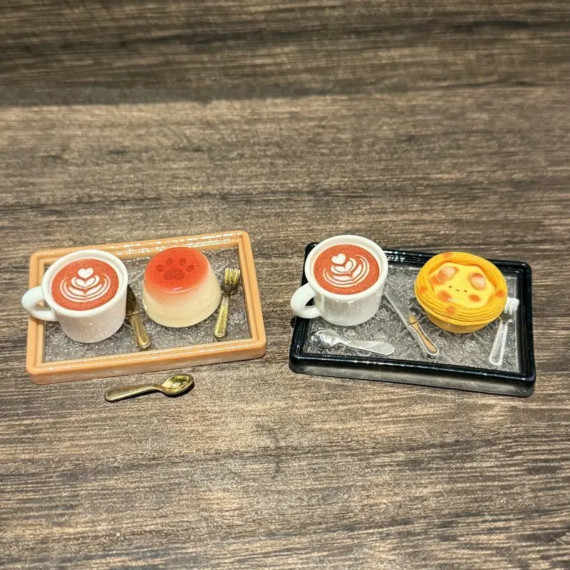 1/12 Scale Miniature Pudding Cake Coffee Set Dessert Model Afternoon Tea Dollhouse Decoration Accessory Simulated Food Toys