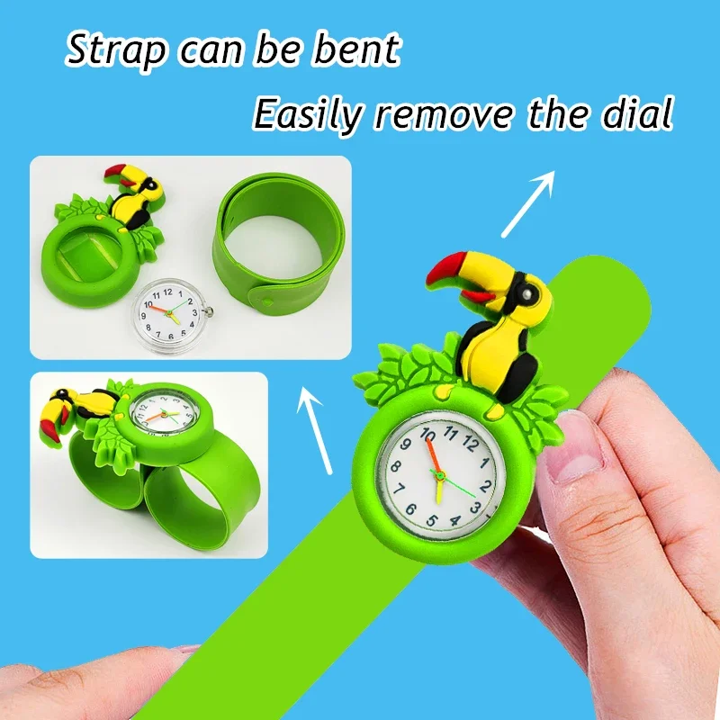 Cartoon Flamingo, Toucan, Owl Children Toys Watches Bracelet Boys Girls Watches Suitable for Birthday Gifts for Kid Aged 2-15