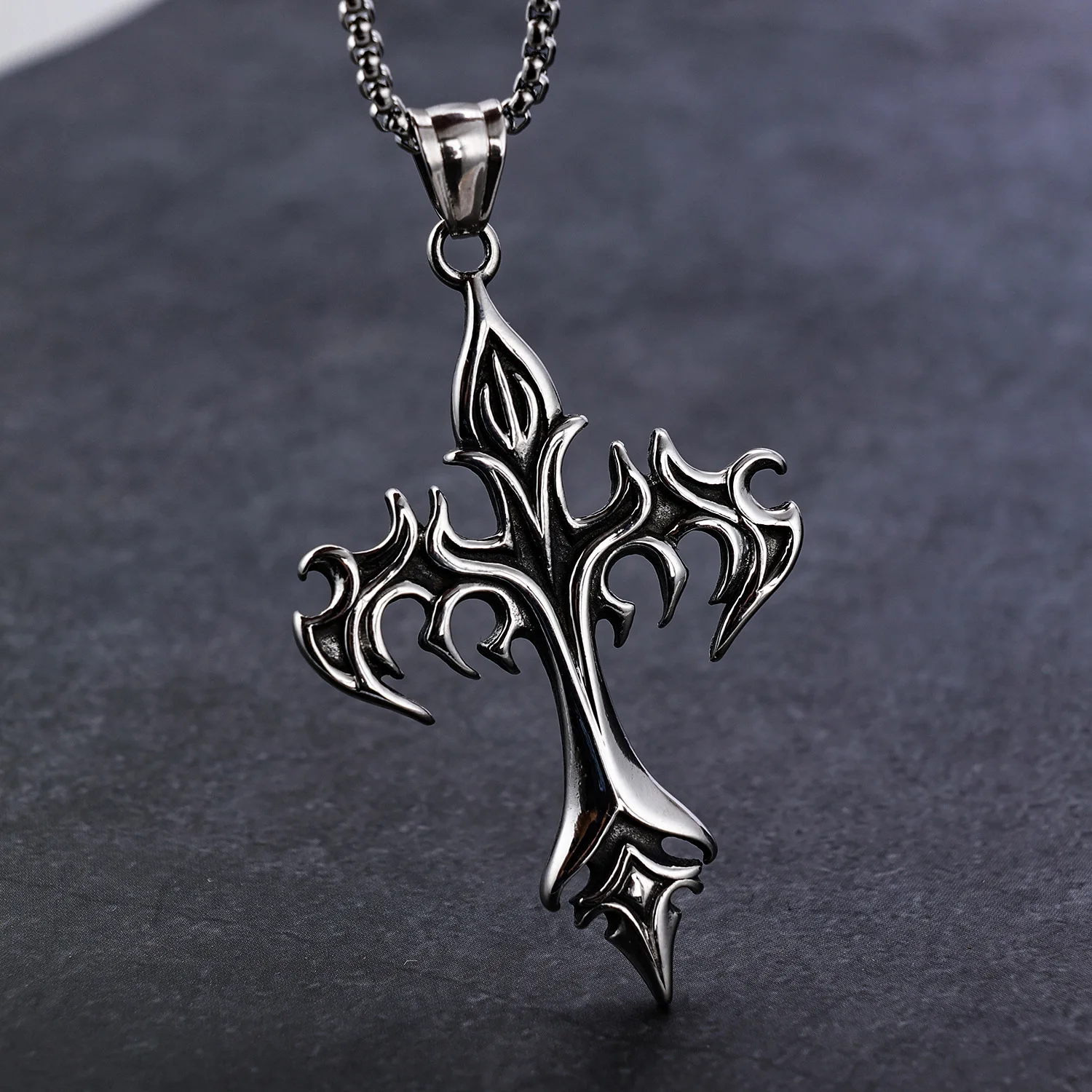 Fashion Trend Flame Cross Necklace Men's Punk Religious Exorcism Lucky Jewelry