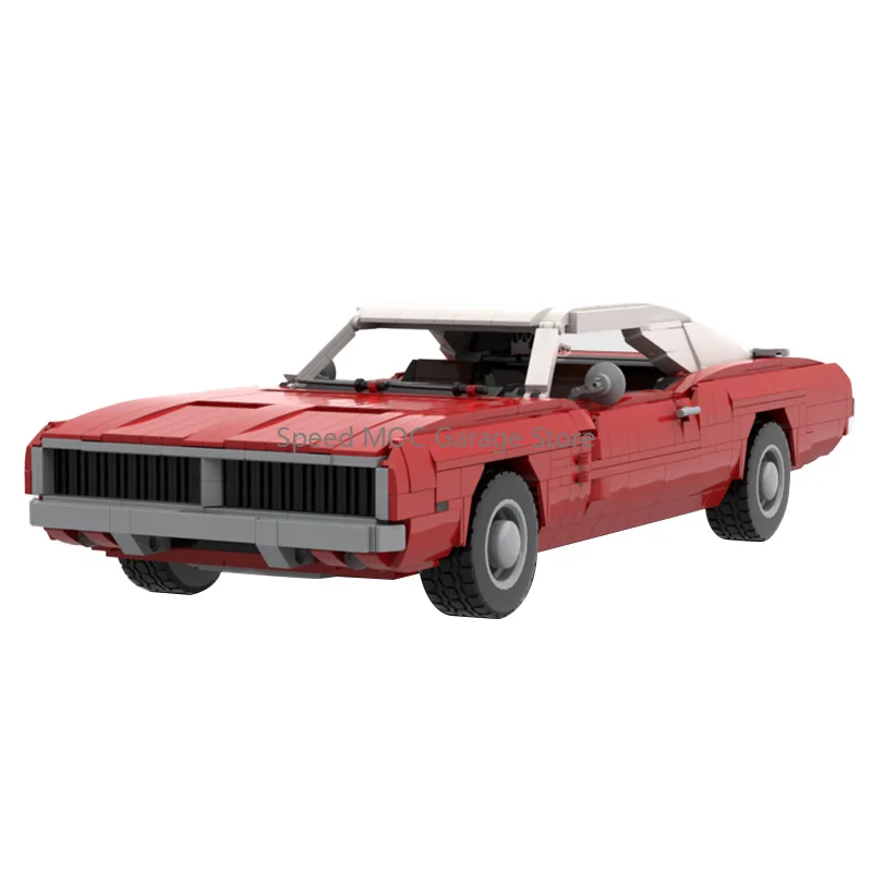 

Red Classic American Muscle Car Replica Building Blocks MOC Set, Vintage Coupe Sports Car Model, DIY Assembly Toy Gift