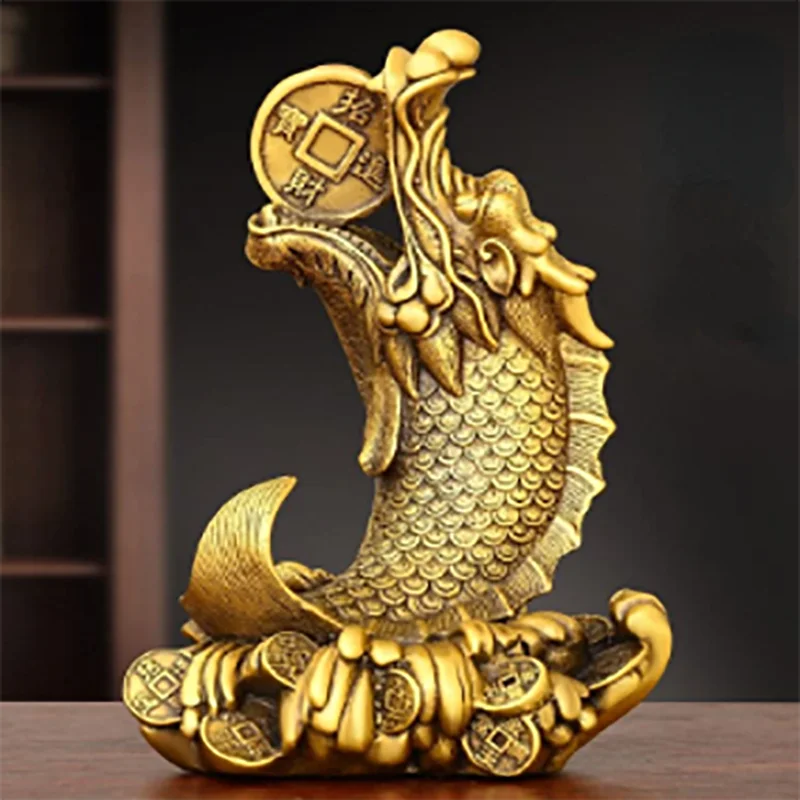 

Feng Shui Inviting Wealth Brass Dragon Head Fish Ornament Dragon Fish Home Desktop Decorations