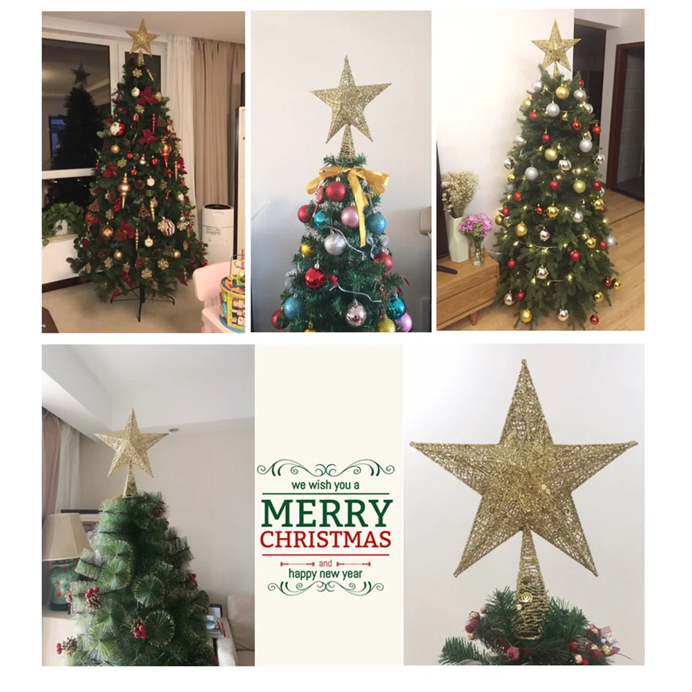 30Cm Christmas Tree Topper Gold Glitter Festival Treetop Decor For Holiday Party Home Decoration Sparkling Ornament