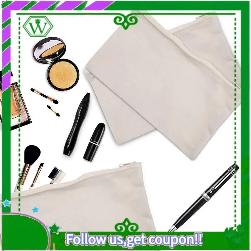 ABIK-160 Pcs Canvas Pencil Pouch Zipper Makeup Bags Blank Craft DIY Bags Multipurpose Toiletry Stationary Storage Bags(Beige)